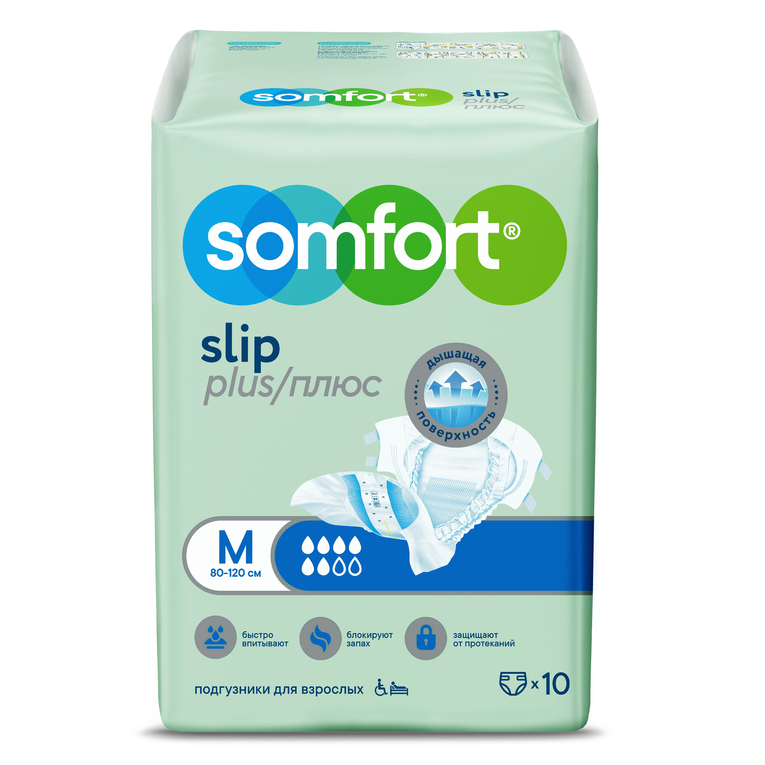 Подгузники дышащие Somfort Slip Plus M, 10 шт.